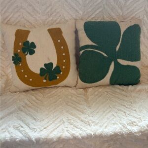 Pottery Barn Cream and Green Decorative Pillows